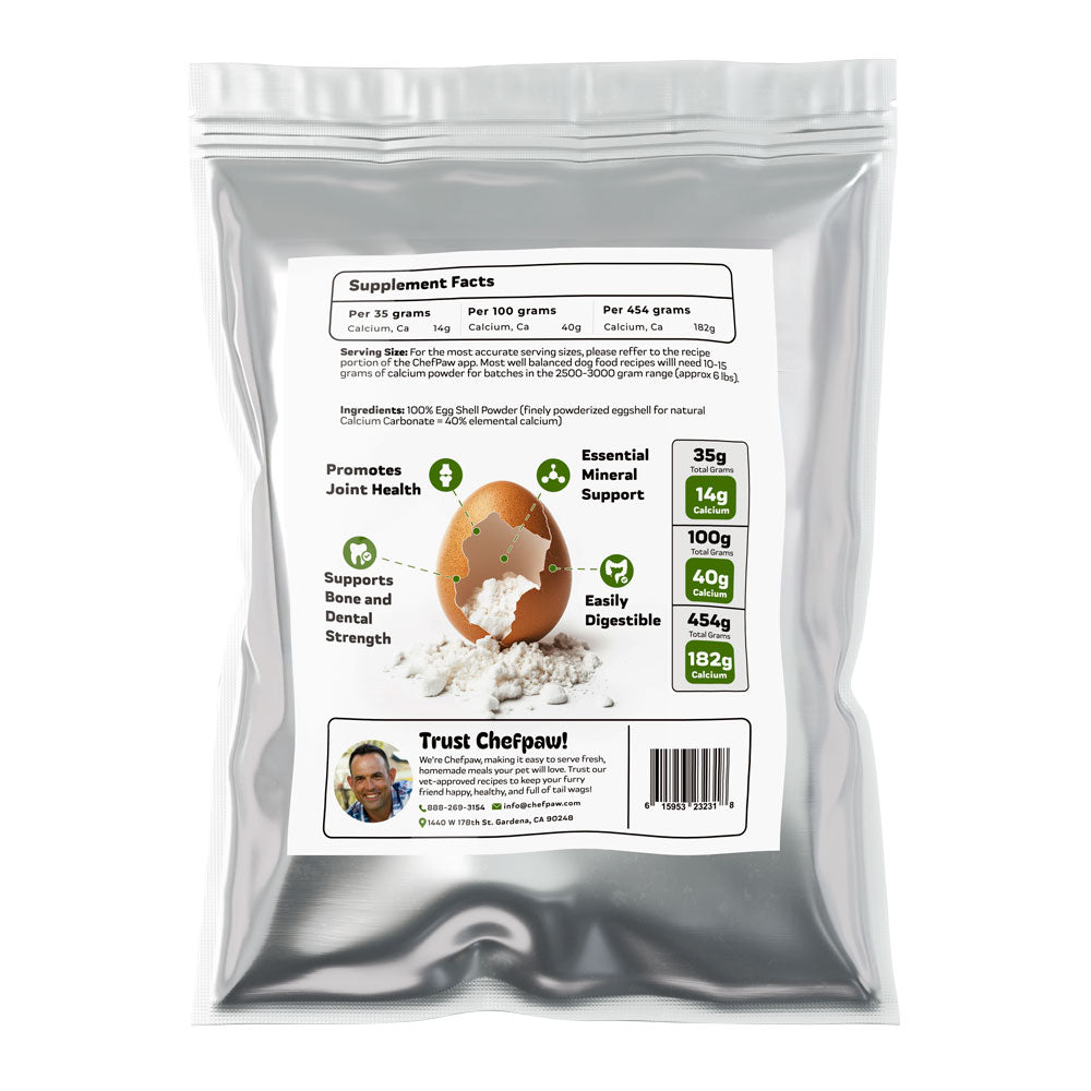 Chefpaw eggshell powder back of label