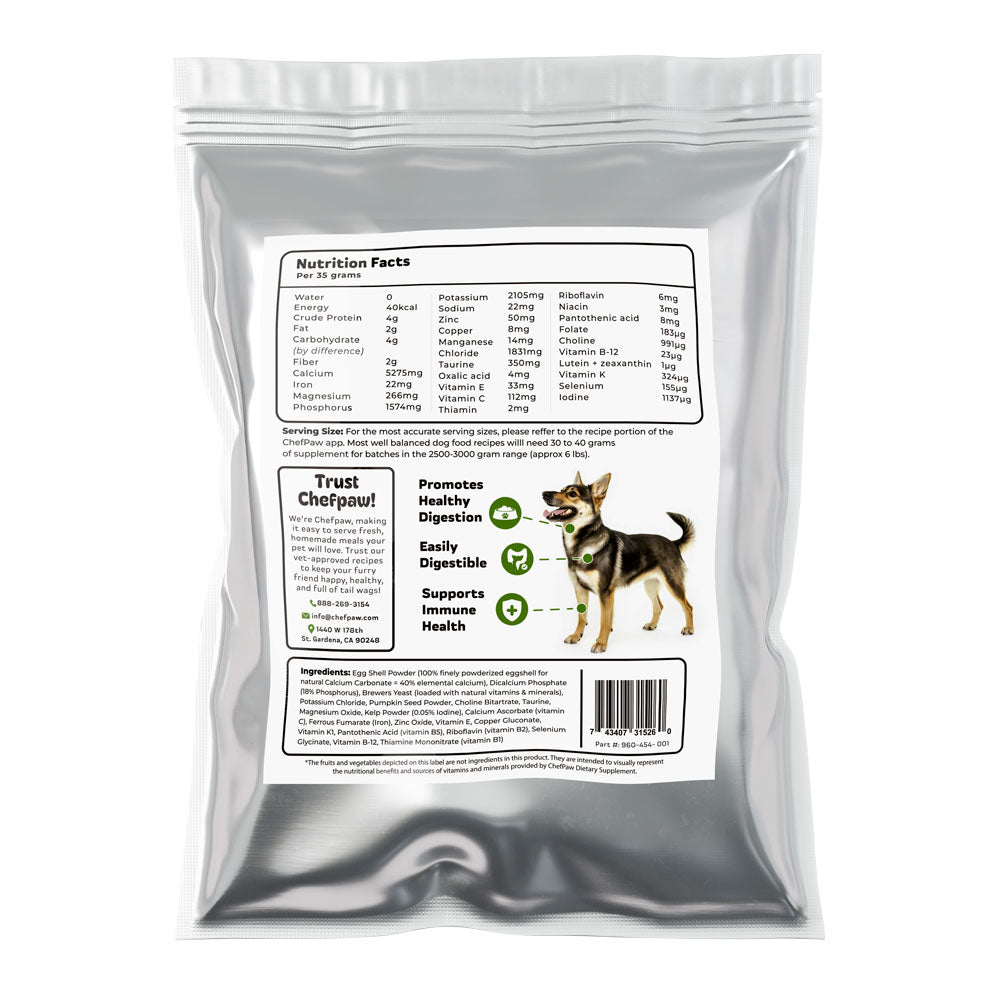 Chefpaw nutrition booster back of label